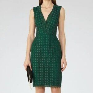 Reiss Eris Lace Plunge Dress Green Size 4